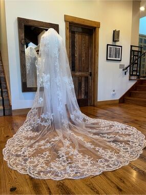 Elegant ivory Lace Cathedral Bridal Veil -